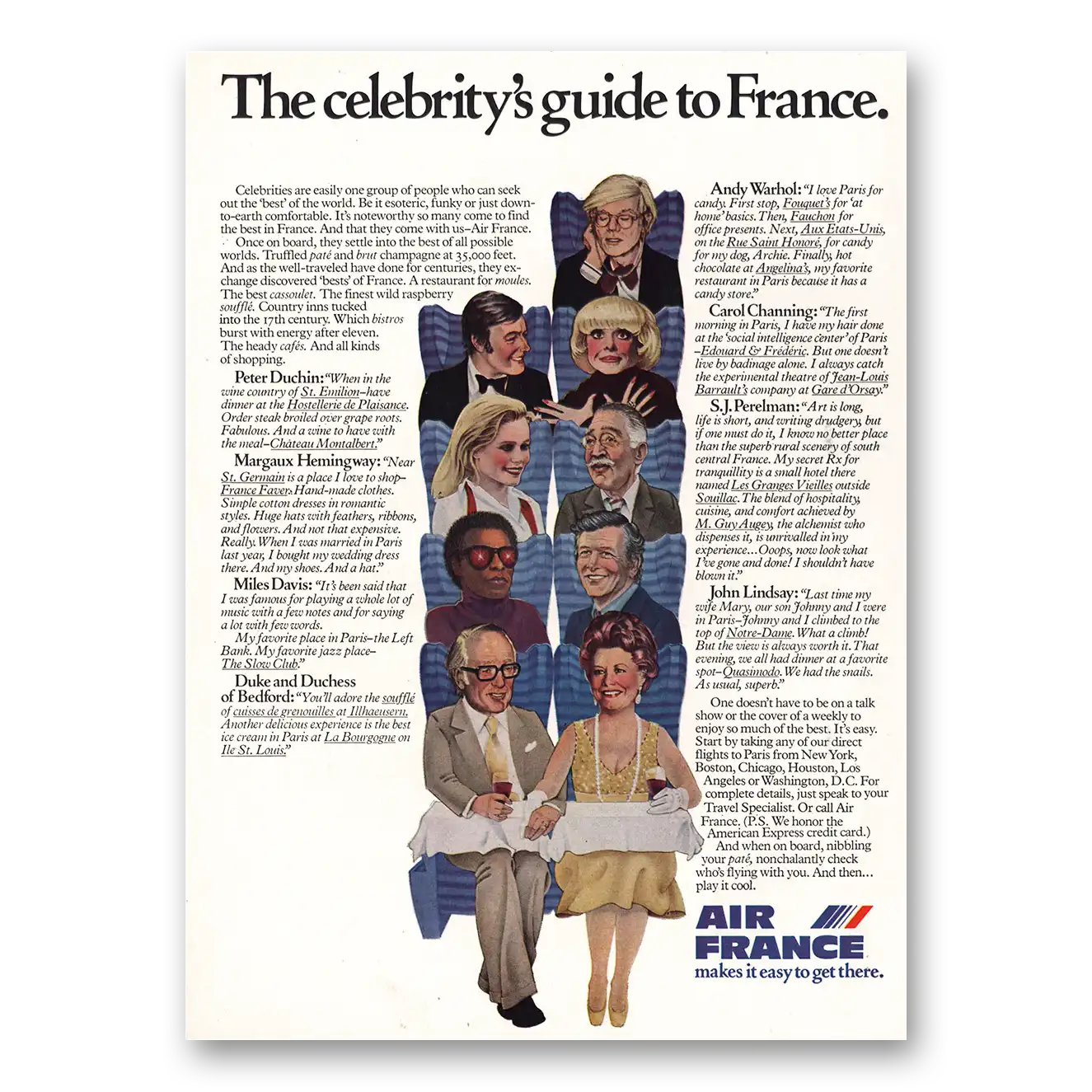 1976 Air France Celebritys Guide to France Vintage Magazine Print Ad