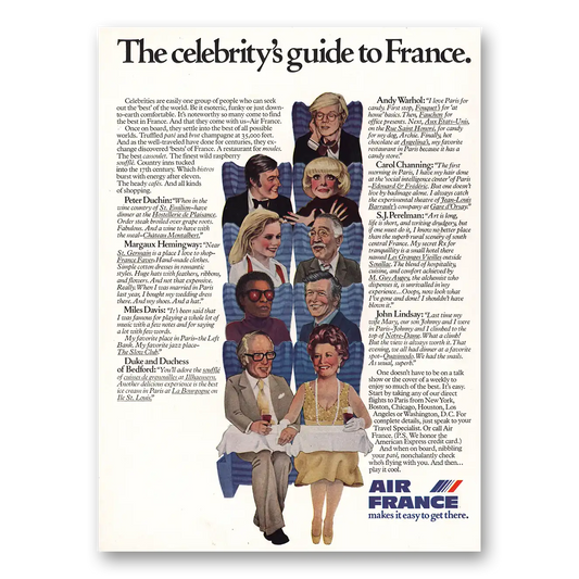 1976 Air France Celebritys Guide to France Vintage Magazine Print Ad