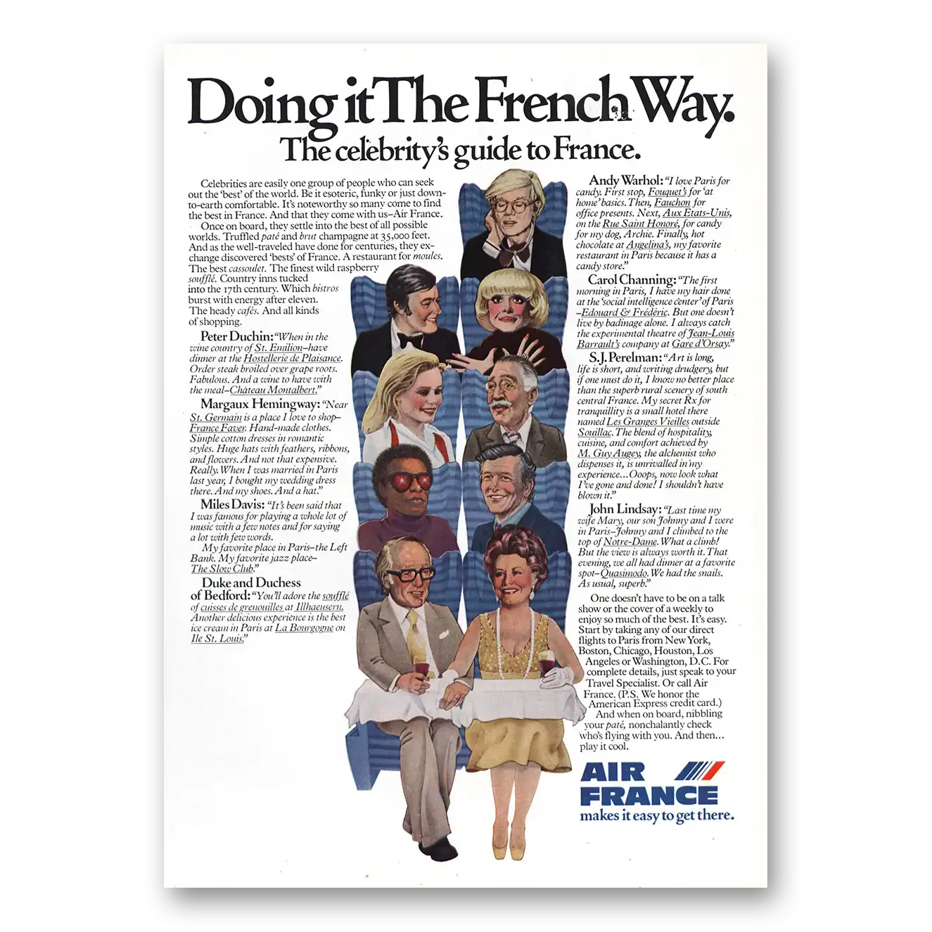 1976 Air France Doing It the French Way Celebritys Guide Vintage Magazine Print Ad