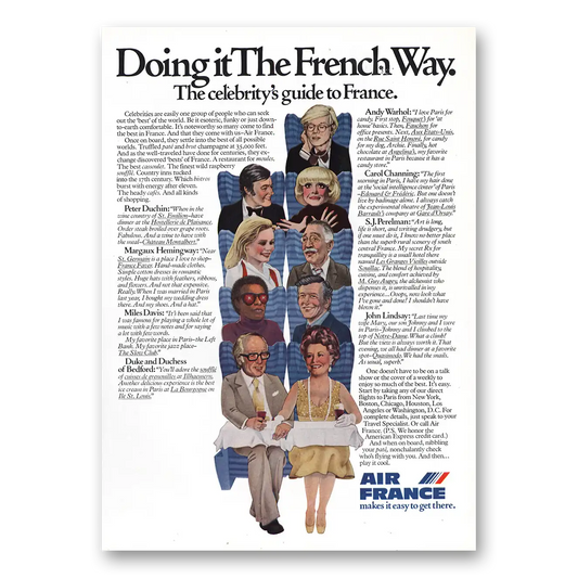 1976 Air France Doing It the French Way Celebritys Guide Vintage Magazine Print Ad