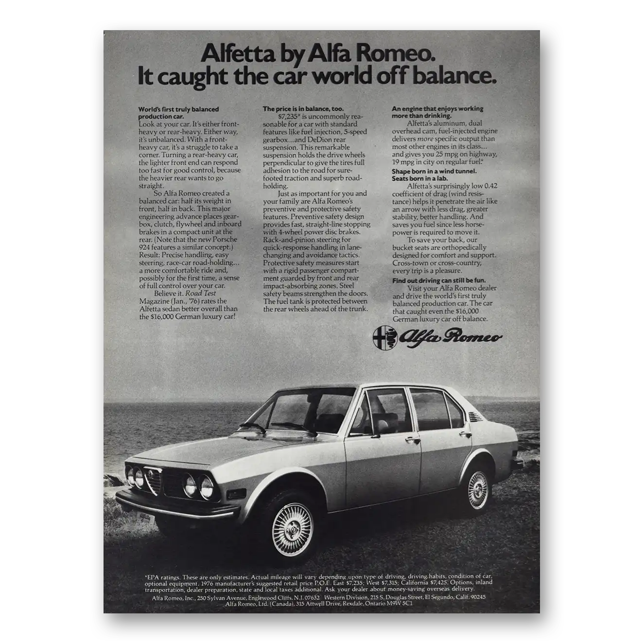 1976 Alfa Romeo Alfetta Caught Car World Off Balance Vintage Magazine Print Ad