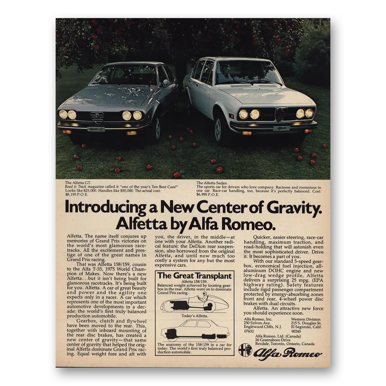 1976 Alfa Romeo Alfetta New Center of Gravity Vintage Magazine Print Ad