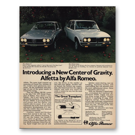 1976 Alfa Romeo Alfetta New Center of Gravity Vintage Magazine Print Ad