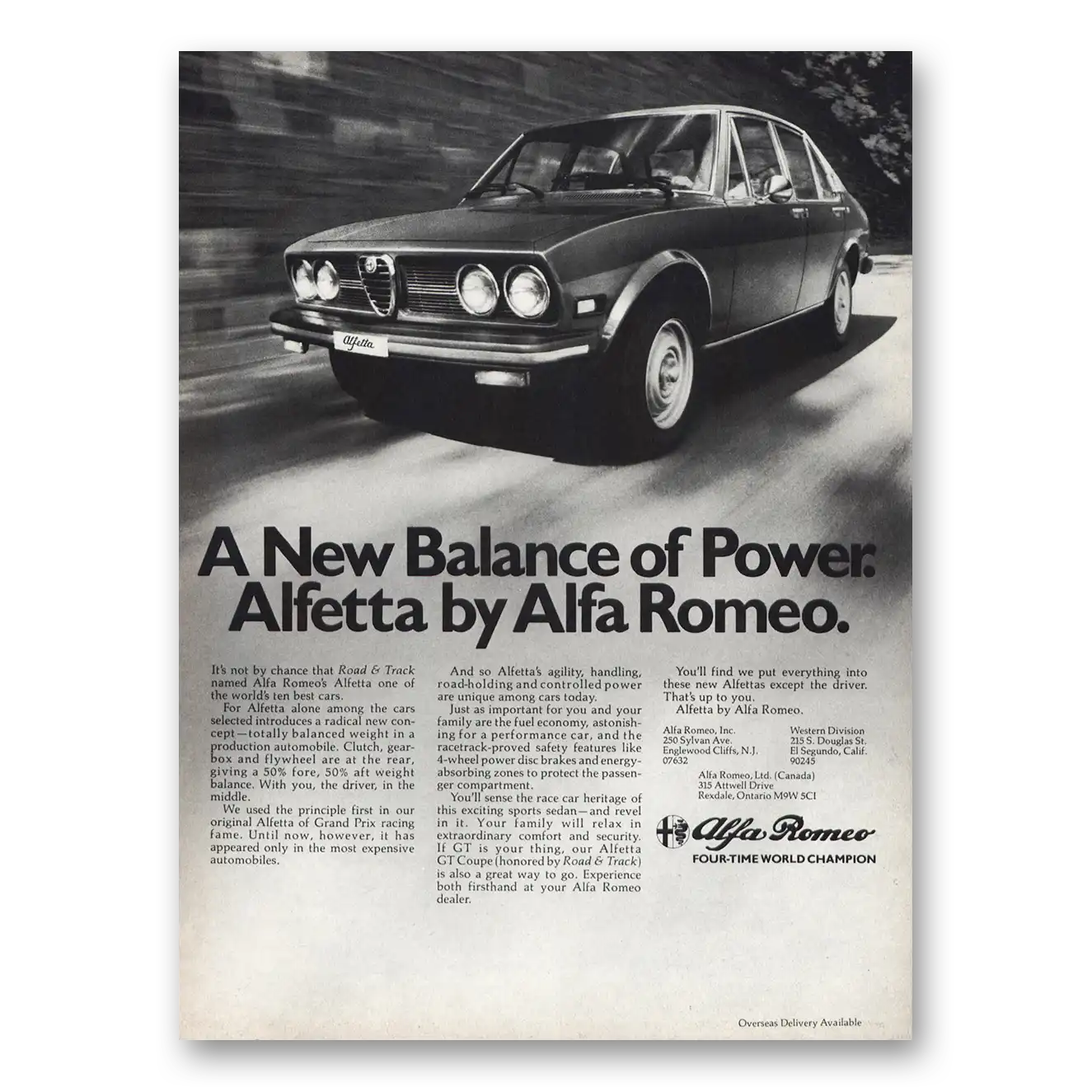 1976 Alfa Romeo Alfetta New Balance of Power Vintage Magazine Print Ad