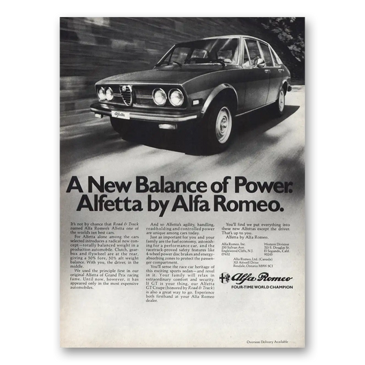 1976 Alfa Romeo Alfetta New Balance of Power Vintage Magazine Print Ad