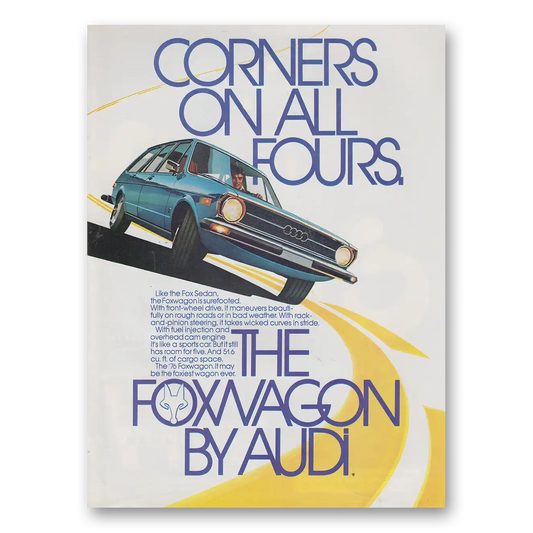 1976 Audi Foxwagon Corners On All Fours Vintage Magazine Print Ad