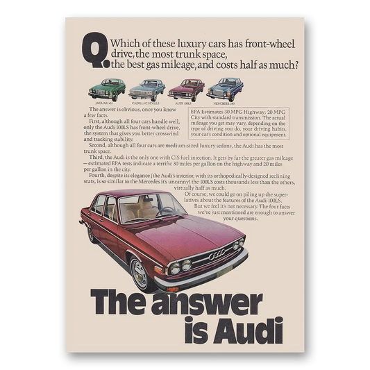 1976 Audi Front Wheel Drive Most Trunk Space Vintage Magazine Print Ad