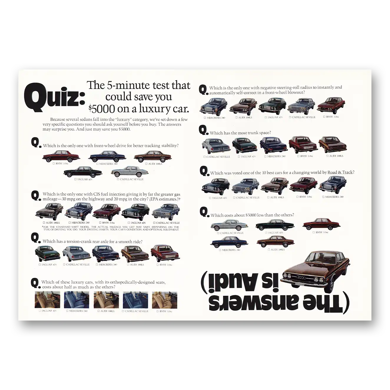 1976 Audi Quiz 5 Minute Test Vintage Magazine Print Ad