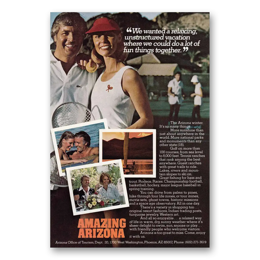 1976 Arizona Relaxing Unstructured Vacation Tennis Vintage Magazine Print Ad