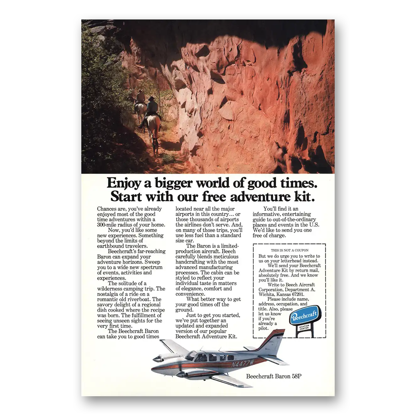 1976 Beechcraft Baron Bigger World Vintage Magazine Print Ad