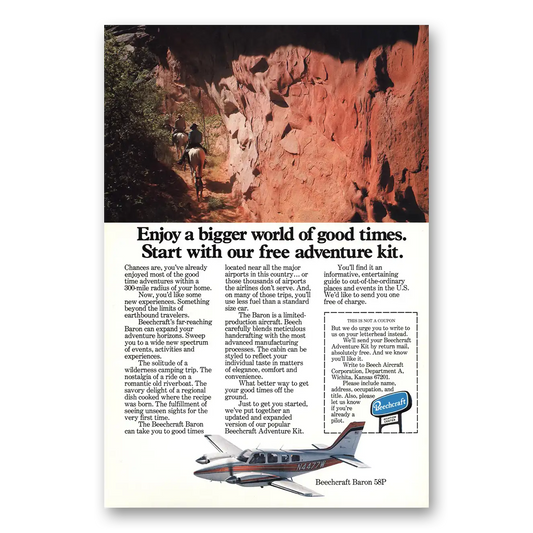 1976 Beechcraft Baron Bigger World Vintage Magazine Print Ad