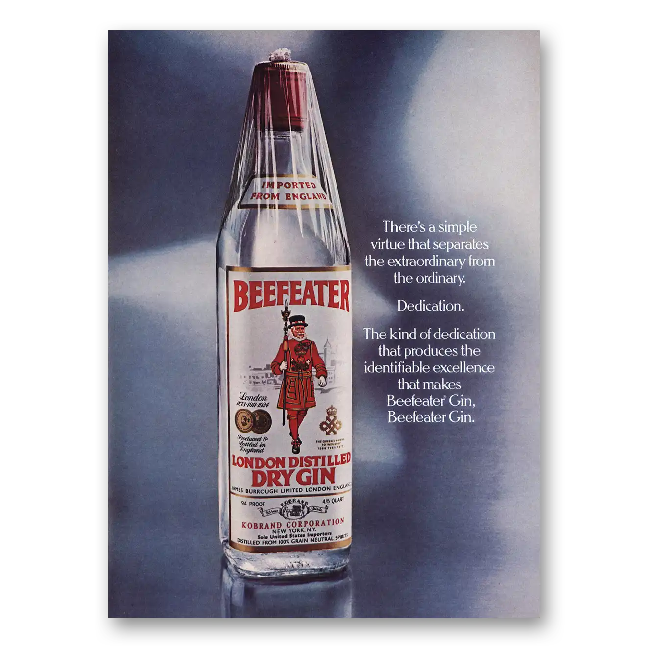 1976 Beefeater Simple Virtue Dedication Vintage Magazine Print Ad