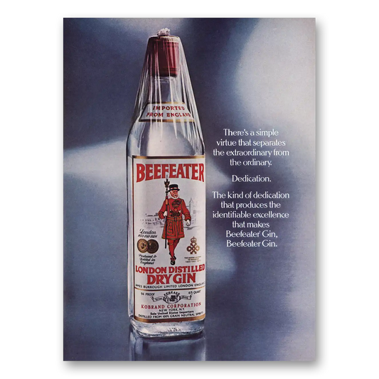 1976 Beefeater Simple Virtue Dedication Vintage Magazine Print Ad