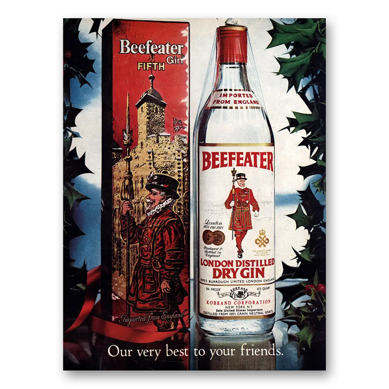 1976 Beefeater Our Very Best To Your Friends Vintage Magazine Print Ad