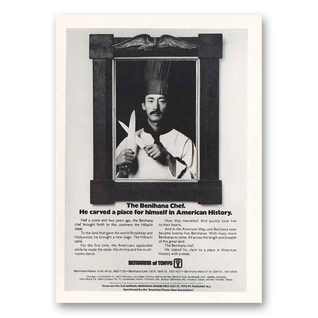 1976 Benihana of Tokyo Carved a Place for Himself American History Vintage Magazine Print Ad