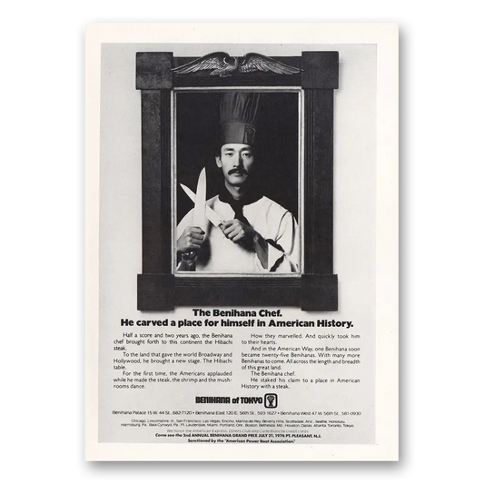 1976 Benihana of Tokyo Carved a Place for Himself American History Vintage Magazine Print Ad