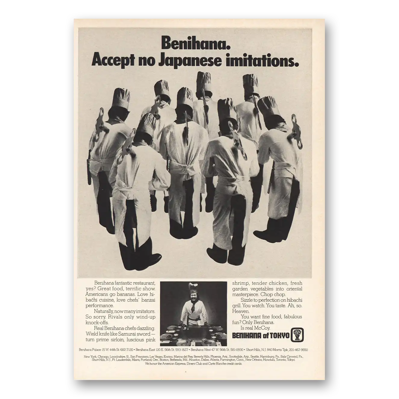 1976 Benihana of Tokyo Accept No Japanese Imitations Vintage Magazine Print Ad