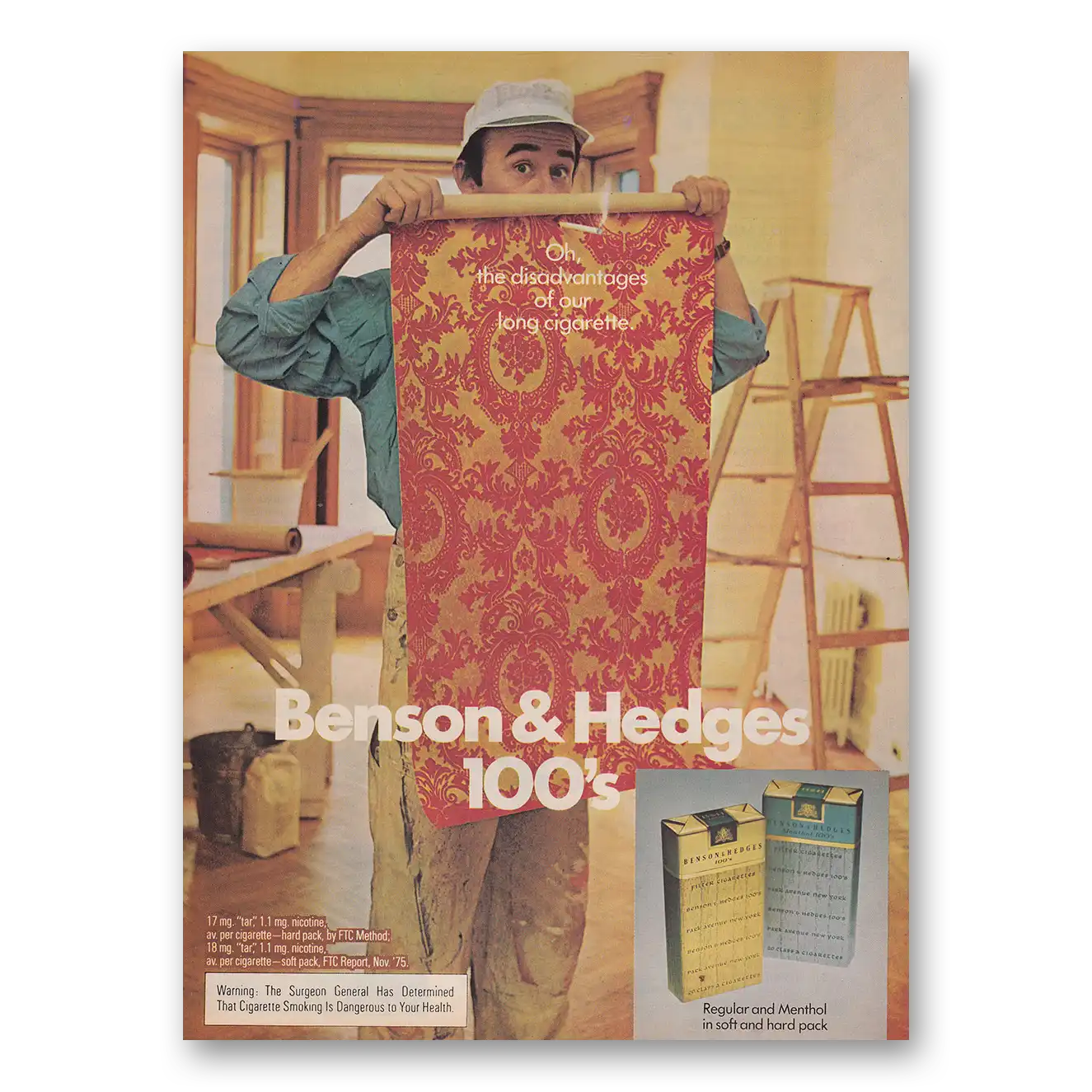 1976 Benson & Hedges Cigarettes Disadvantages of Our Long Cigarette Wallpaper Vintage Magazine Print Ad