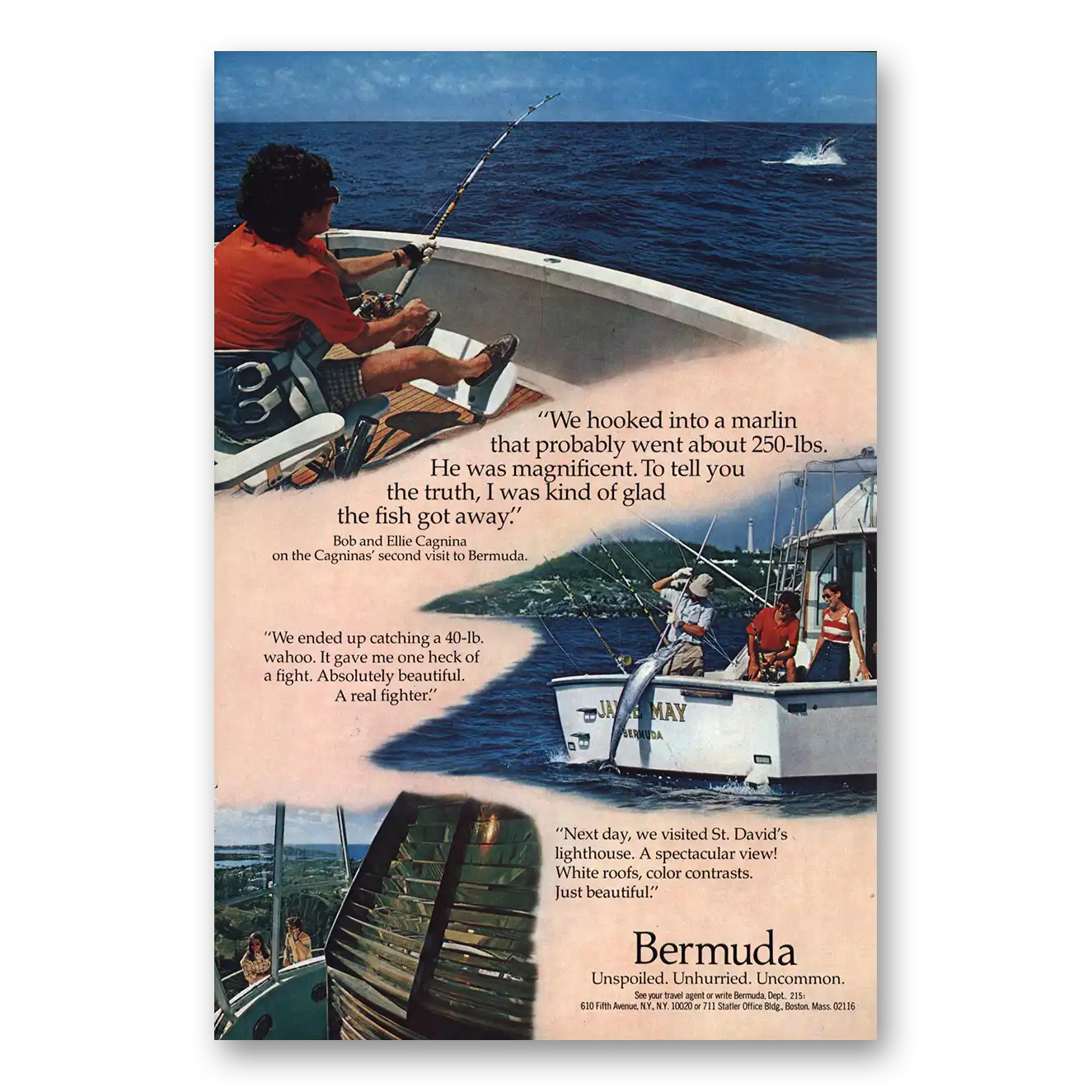 1976 Bermuda Hooked Into a Marlin Vintage Magazine Print Ad