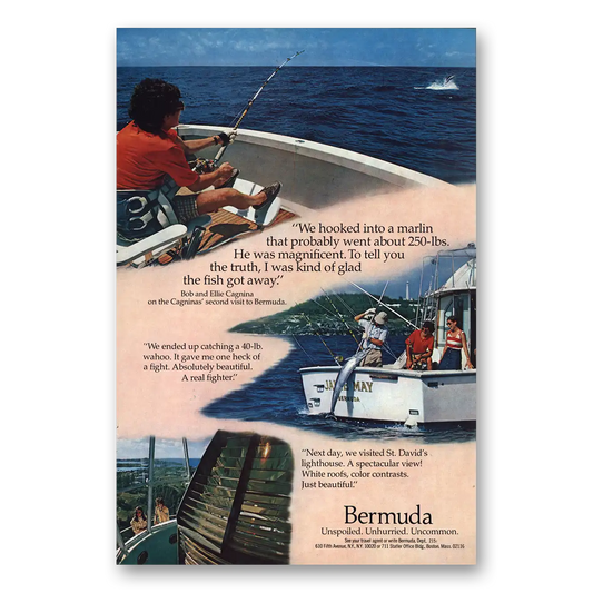 1976 Bermuda Hooked Into a Marlin Vintage Magazine Print Ad