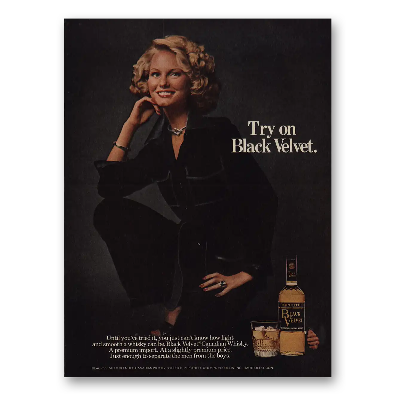 1976 Black Velvet Whisky Try On Black Velvet Vintage Magazine Print Ad