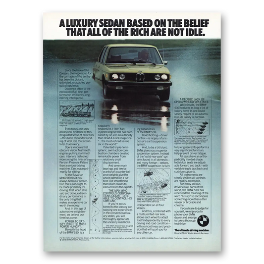 1976 BMW Luxury Sedan All of the Rich Are Not Idle Vintage Magazine Print Ad