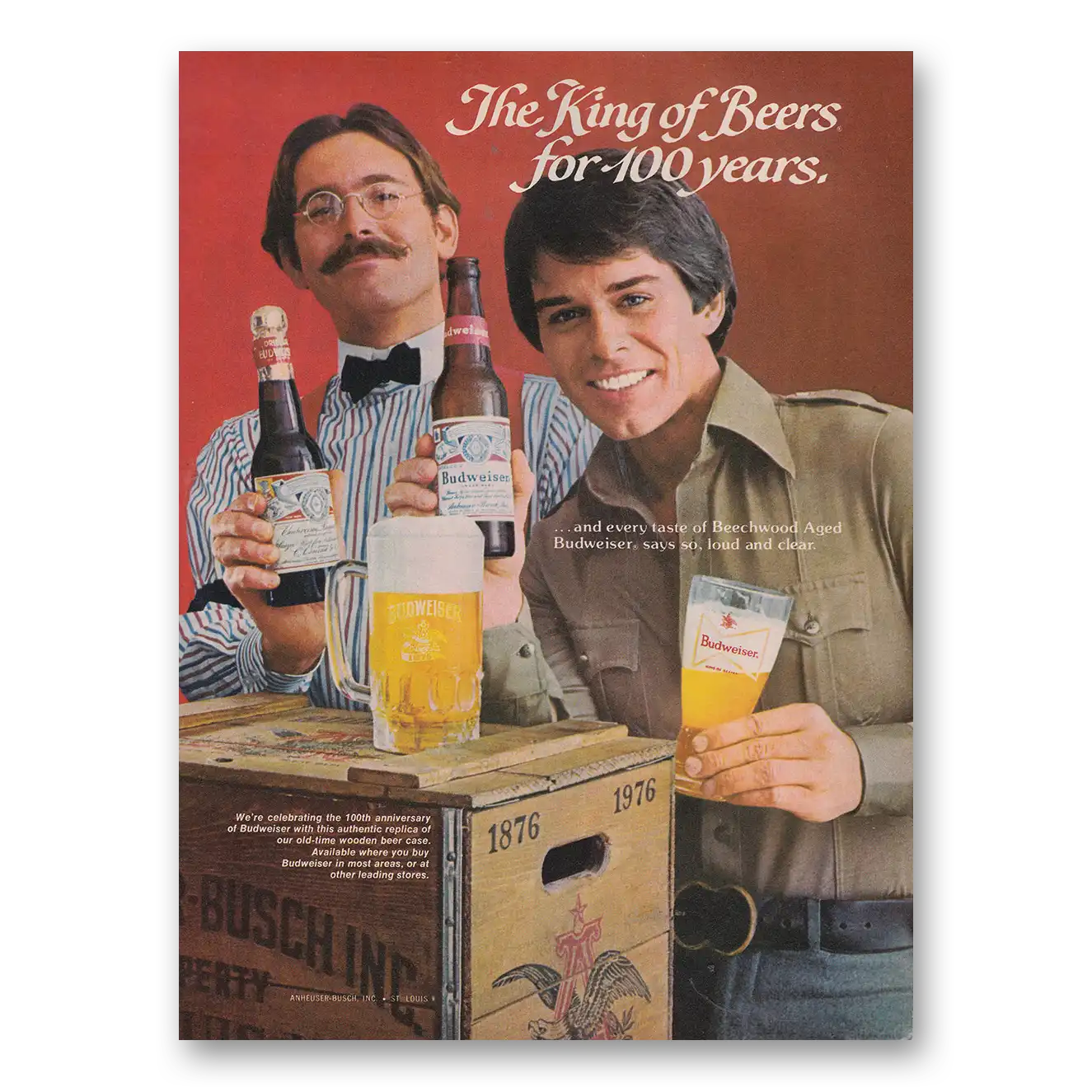 1976 Budweiser Beer King of Beers For 100 Years Vintage Magazine Print Ad