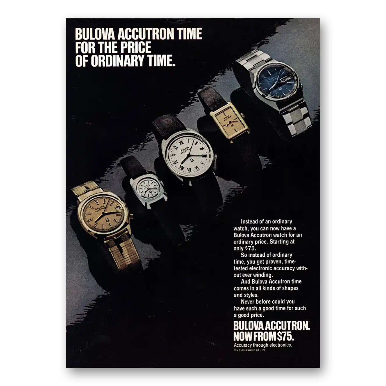 1976 Accutron Watch Time for the Price of Ordinary Time Vintage Magazine Print Ad