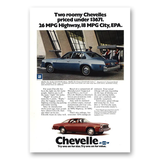 1976 Chevrolet Chevelle Two Roomy Chevelles Vintage Magazine Print Ad