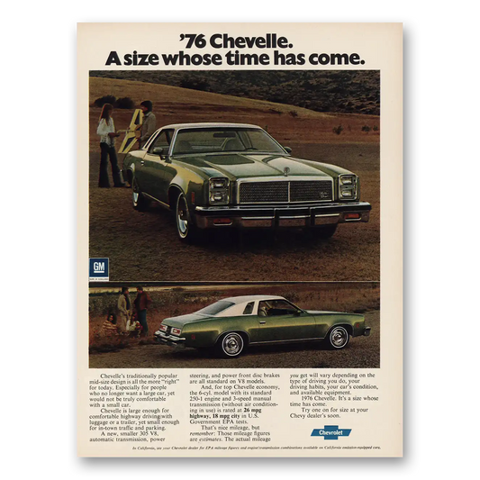 1976 Chevrolet Chevelle Size Whose Time Has Come Vintage Magazine Print Ad