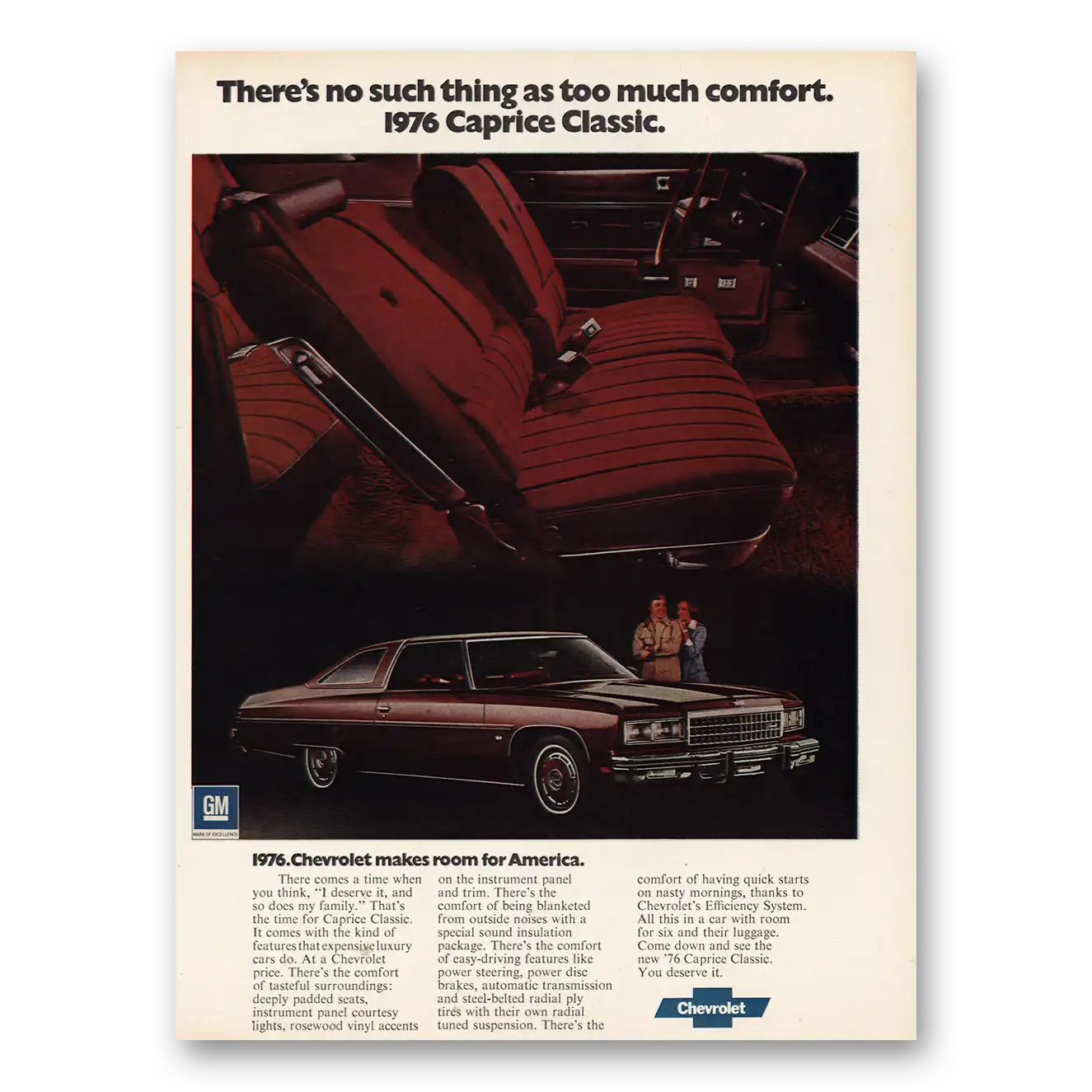 1976 Chevrolet Caprice Classic No Such Thing Too Much Comfort Vintage Magazine Print Ad