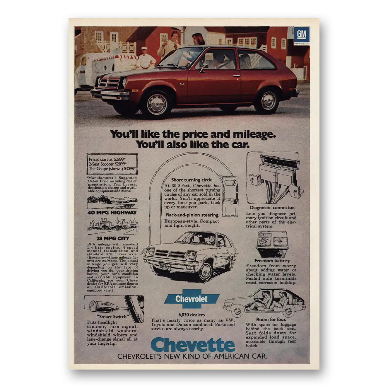 1976 Chevrolet Chevette Like the Price and Mileage Vintage Magazine Print Ad