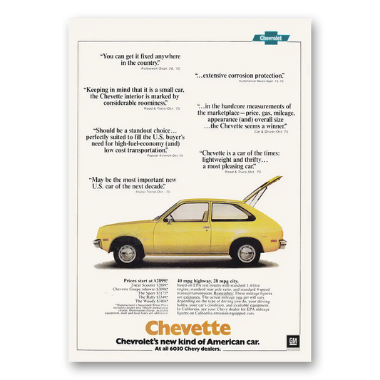 1976 Chevrolet Chevette You Can Get It Fixed Anywhere Vintage Magazine Print Ad