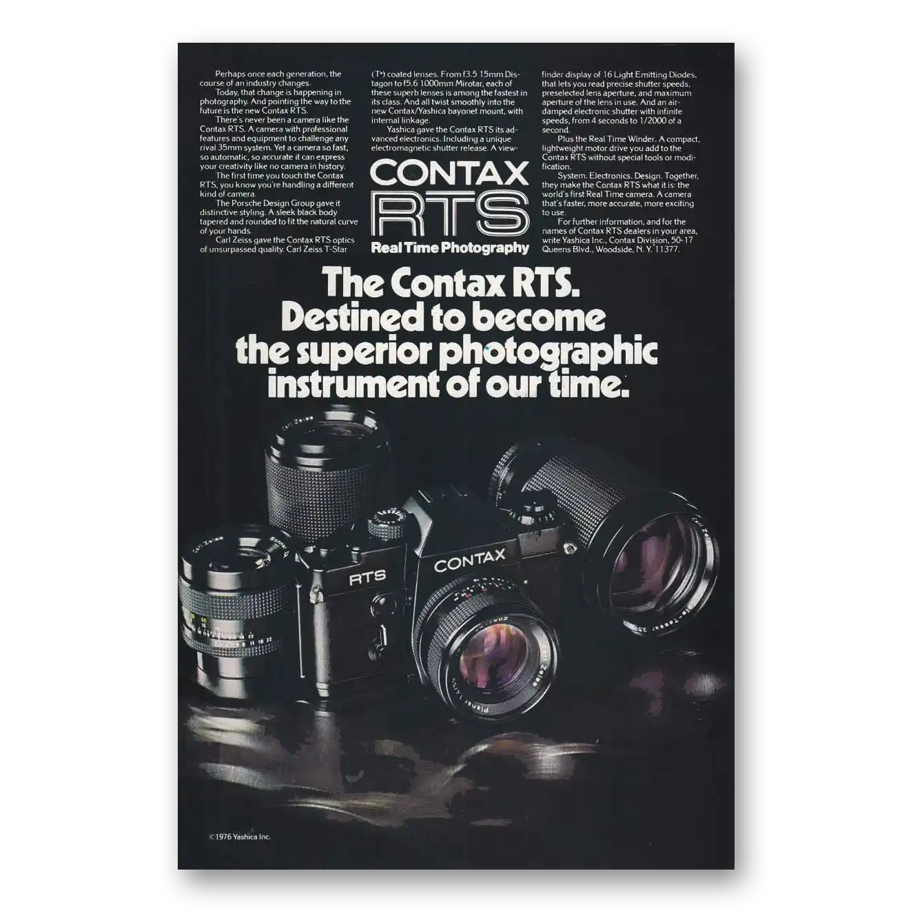 1976 Yashica Cameras Contax RTS Camera Superior Photographic Vintage Magazine Print Ad