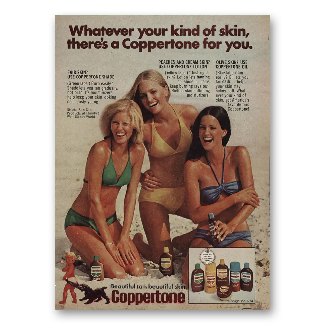 1976 Coppertone Whatever Your Kind of Skin Vintage Magazine Print Ad