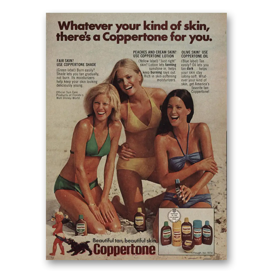 1976 Coppertone Whatever Your Kind of Skin Vintage Magazine Print Ad