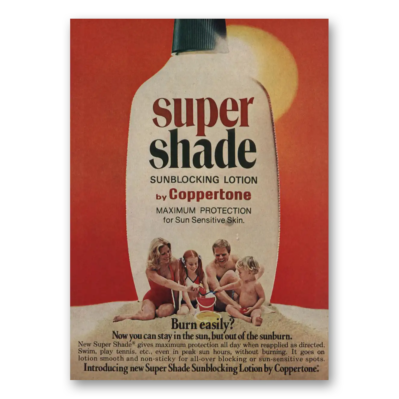 1976 Coppertone Super Shade Burn Easily Vintage Magazine Print Ad