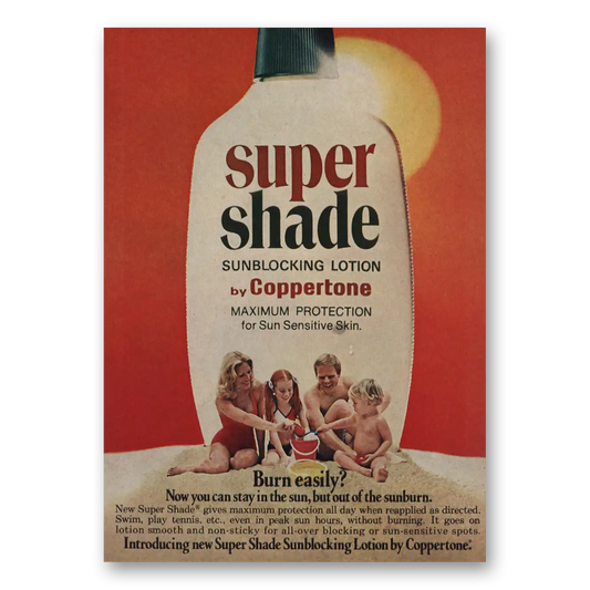 1976 Coppertone Super Shade Burn Easily Vintage Magazine Print Ad