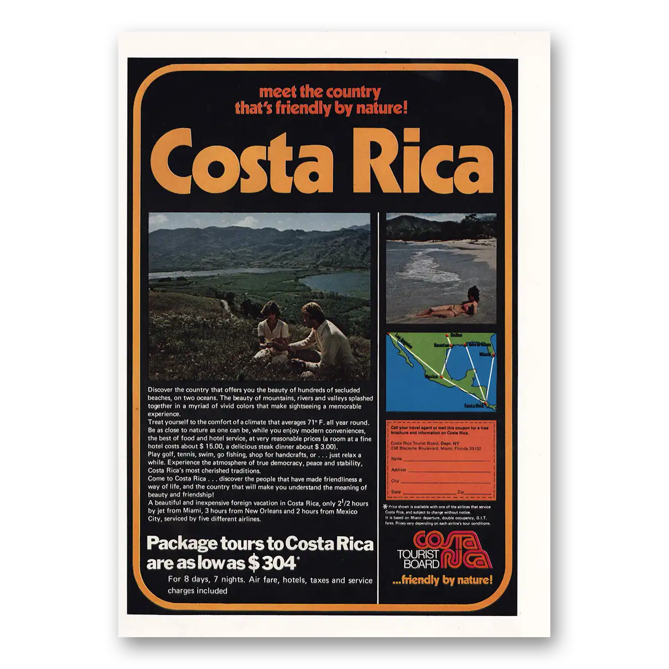 1976 Costa Rica Country Friendly By Nature Vintage Magazine Print Ad