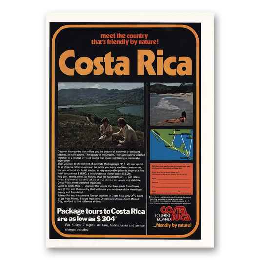 1976 Costa Rica Country Friendly By Nature Vintage Magazine Print Ad