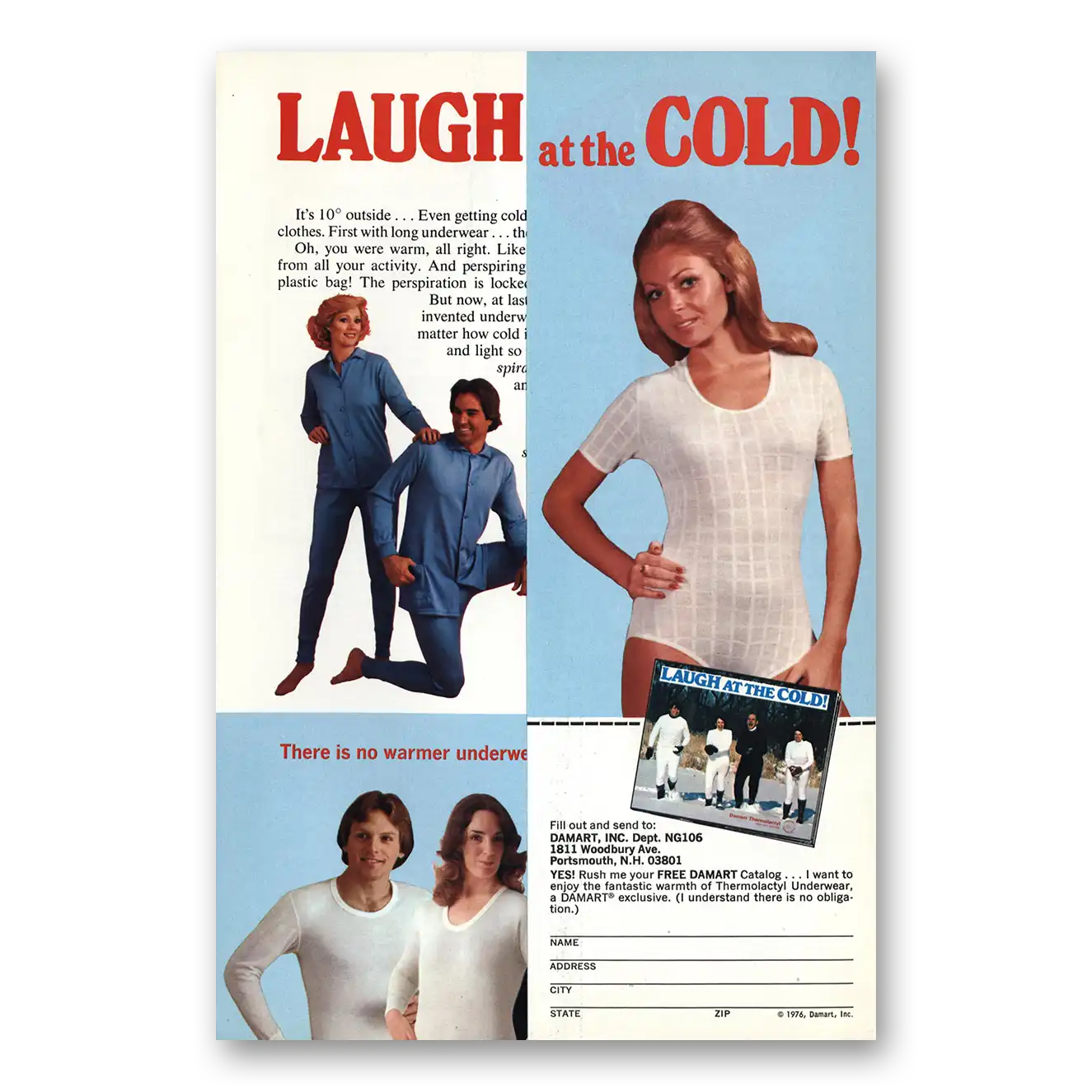 1976 Damart Thermawear Thermawear Laugh at the Cold Vintage Magazine Print Ad