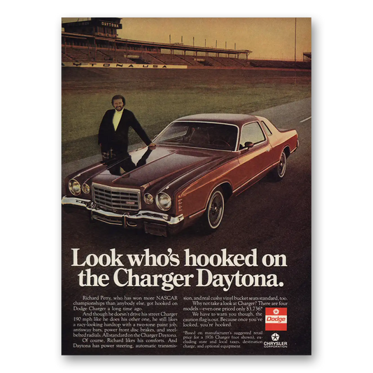 1976 Dodge Daytona Richard Petty Look Whos Hooked Vintage Magazine Print Ad