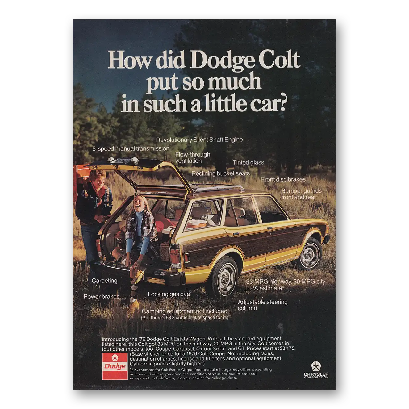 1976 Dodge Colt Put So Much In Such a Little Car Vintage Magazine Print Ad