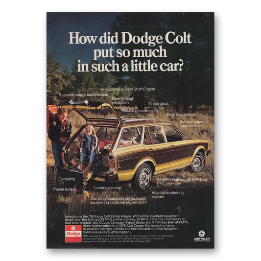 1976 Dodge Colt Put So Much In Such a Little Car Vintage Magazine Print Ad