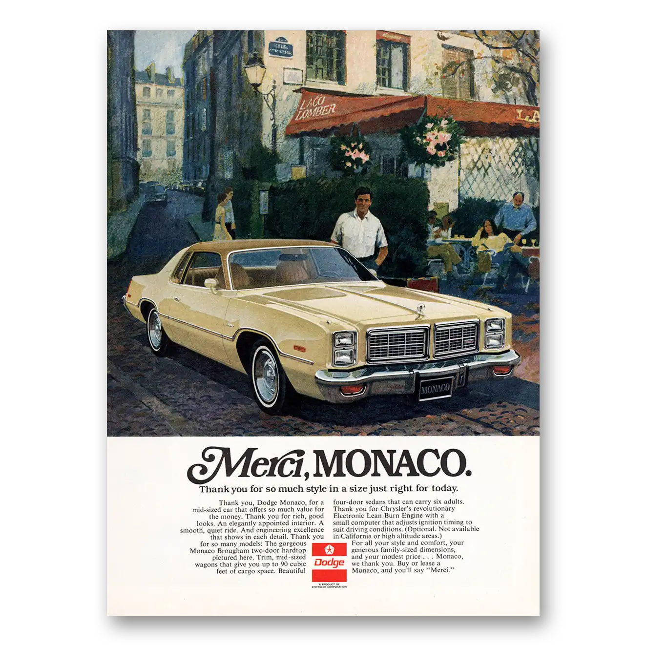 1976 Dodge Monaco Merci Monaco Vintage Magazine Print Ad