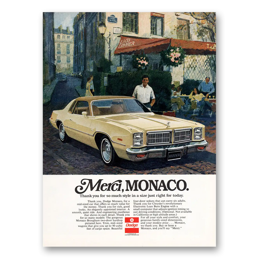 1976 Dodge Monaco Merci Monaco Vintage Magazine Print Ad