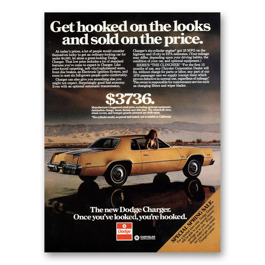 1976 Dodge Charger Get Hooked On the Looks Vintage Magazine Print Ad