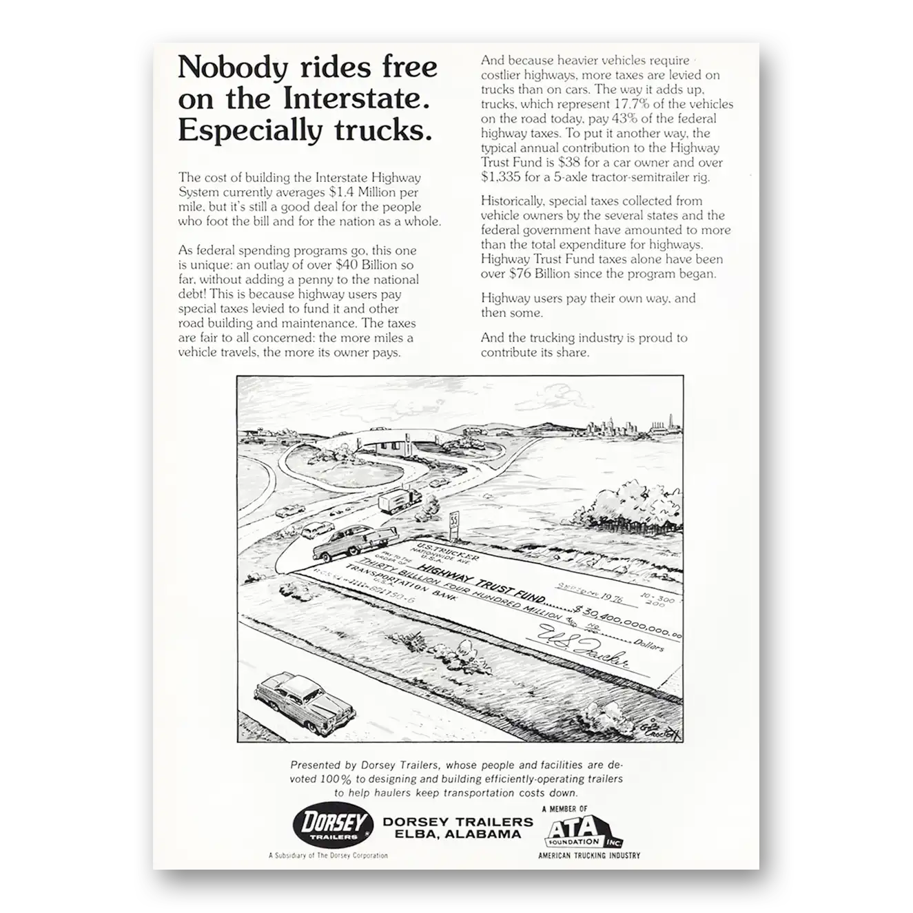 1976 Dorsey Trailers Nobody Rides Free On Interstate Vintage Magazine Print Ad