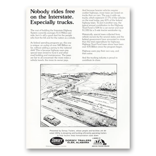 1976 Dorsey Trailers Nobody Rides Free On Interstate Vintage Magazine Print Ad