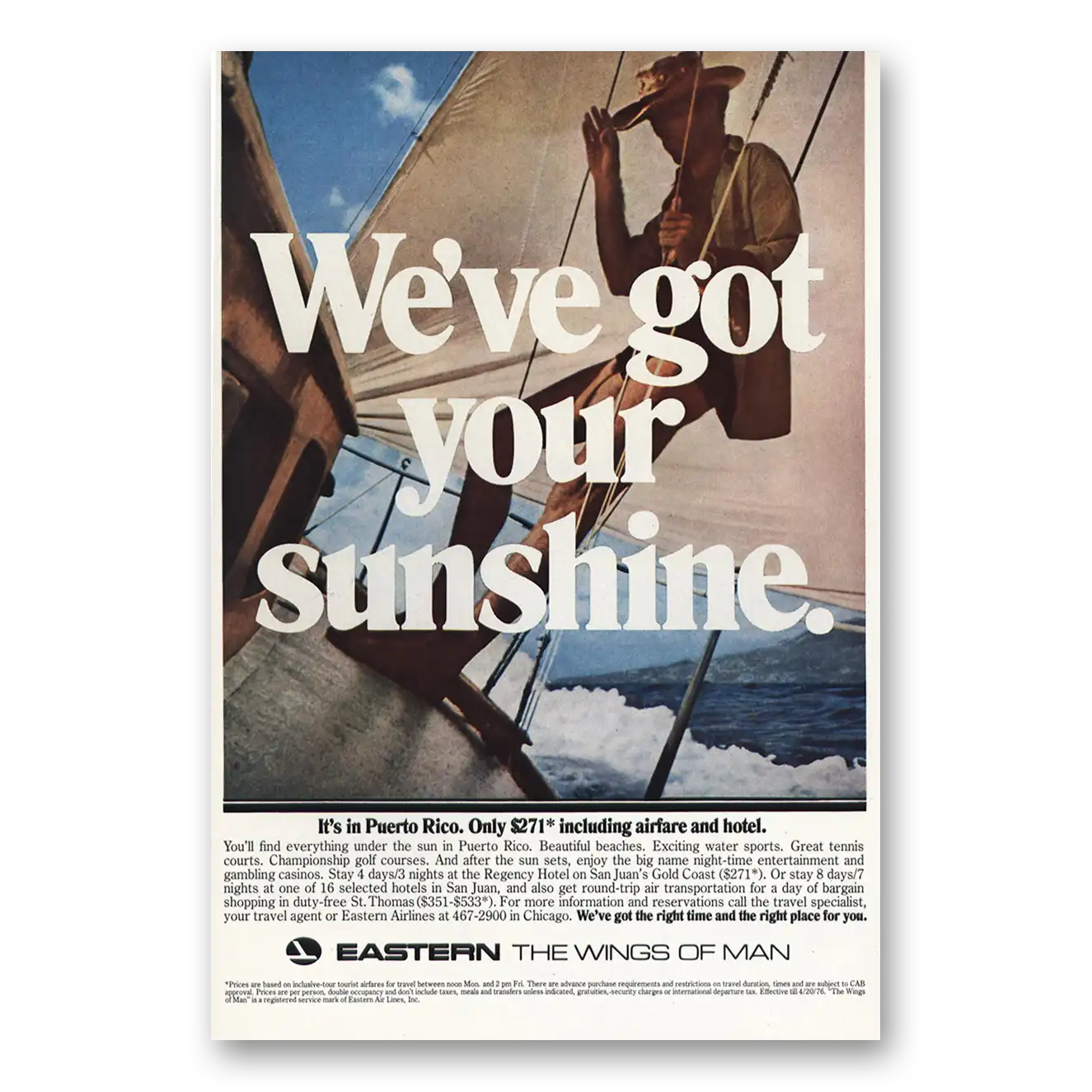 1976 Eastern Airlines We've Got Your Sunshine Vintage Magazine Print Ad